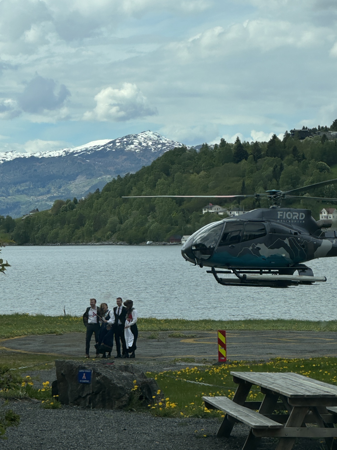 Helicopter beside the water